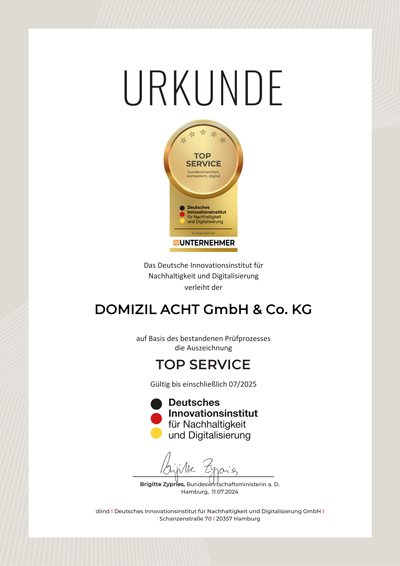 Urkunde - Top-Service - Domizil Acht