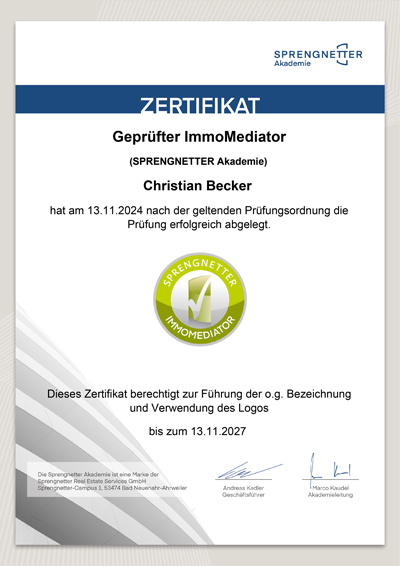 Zertigikat  - Geprüfter ImmoMediator