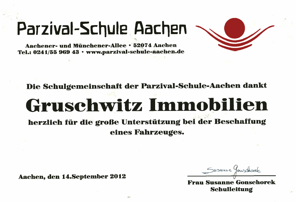 Urkunde Parzival Schule Aachen