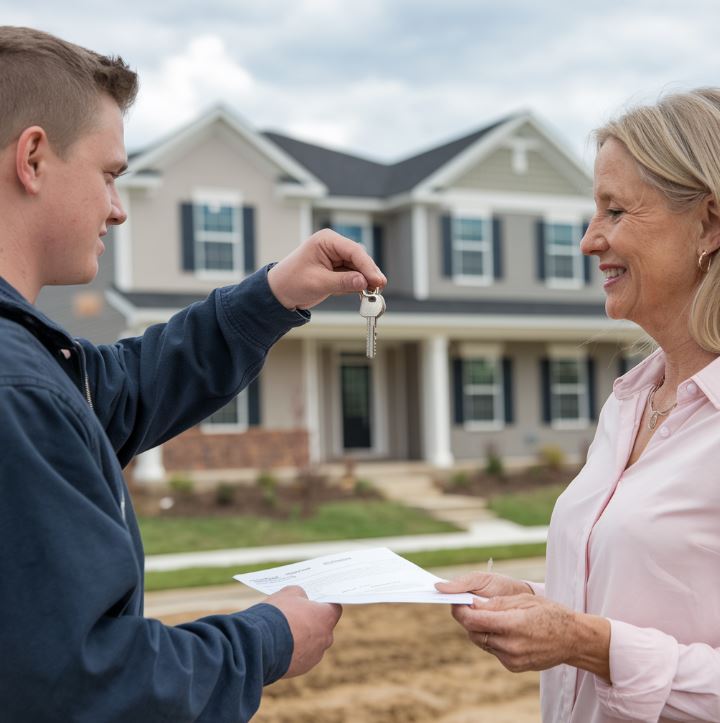 Schlüsselübergabe eines schlüsselfertigen Hauses