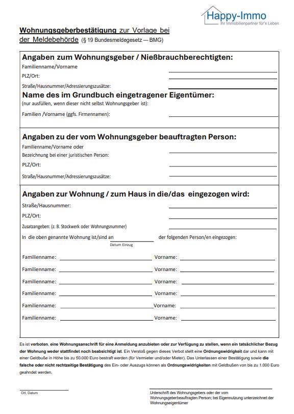 Musterformular Wohnungsgeberbestätigung 