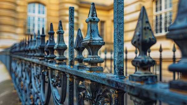 Ein Zaun vor einer Luxusimmobilie