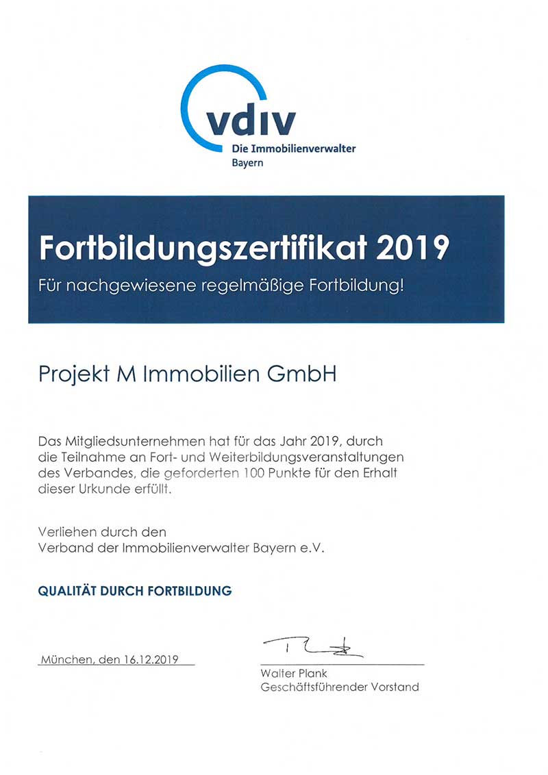 Fortbildungszertifikat VDIV 2019