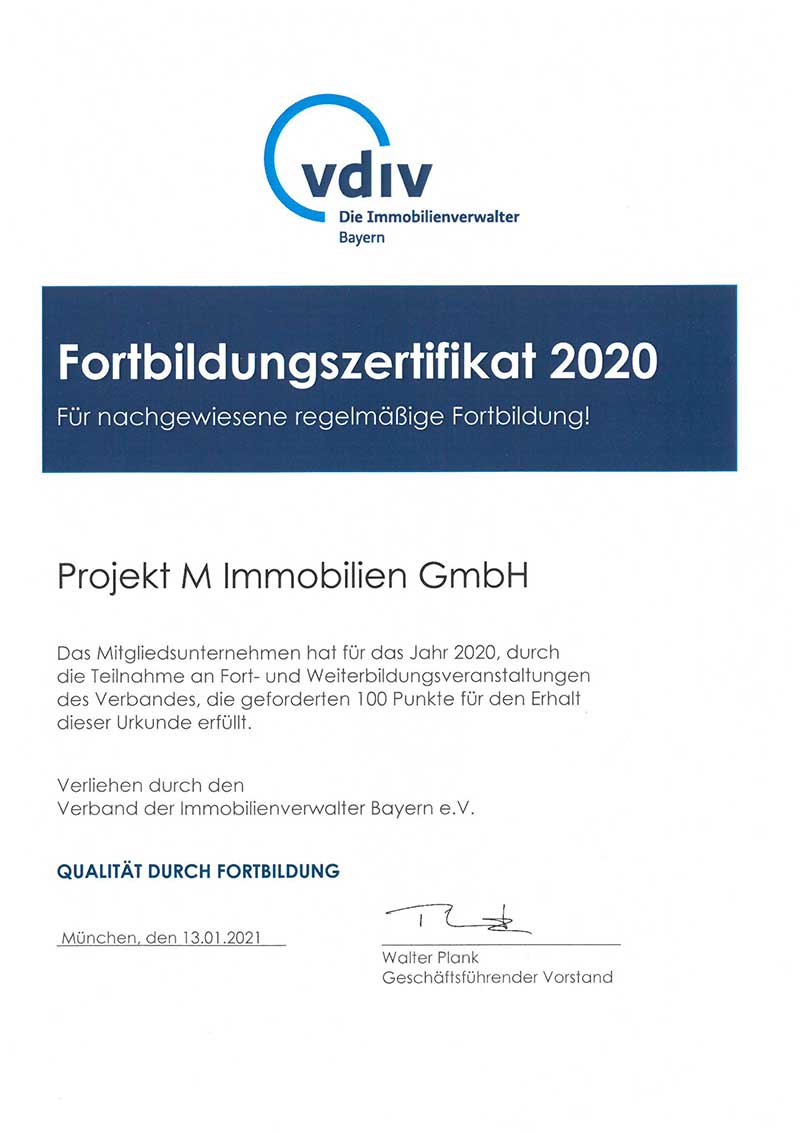Fortbildungszertifikat VDIV 2020