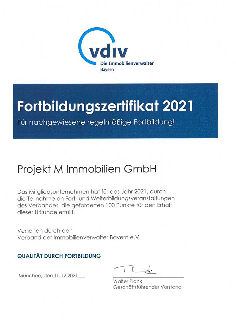 Fortbildungszertifikat VDIV 2021