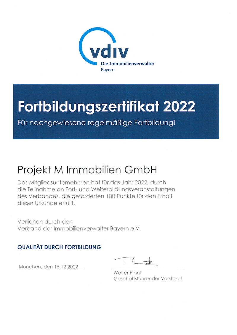 Fortbildungszertifikat VDIV 2022