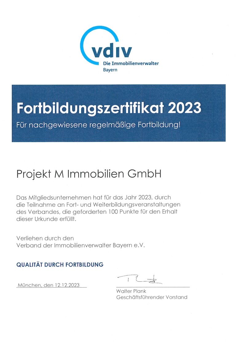 Fortbildungszertifikat VDIV 2023