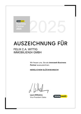Urkunde und Auszeichnung des Immowelt Partner Awards